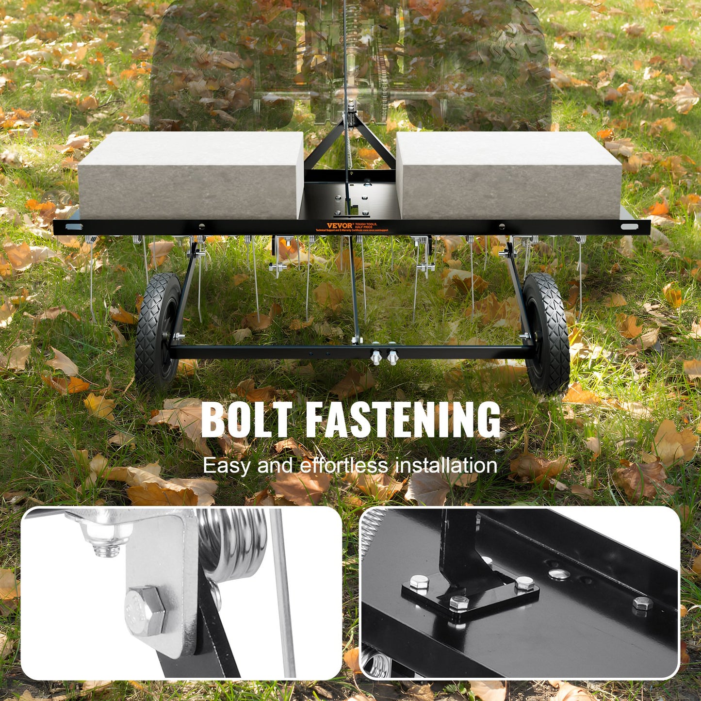Tow Behind Dethatcher, 1015mm Tow Dethatcher with 20 Spring Steel Tines, Lawn Dethatcher Rake for ATV or Mower, Tow Behind Lawn Rake with Lift Handle for Garden Farm Grass - Image 5