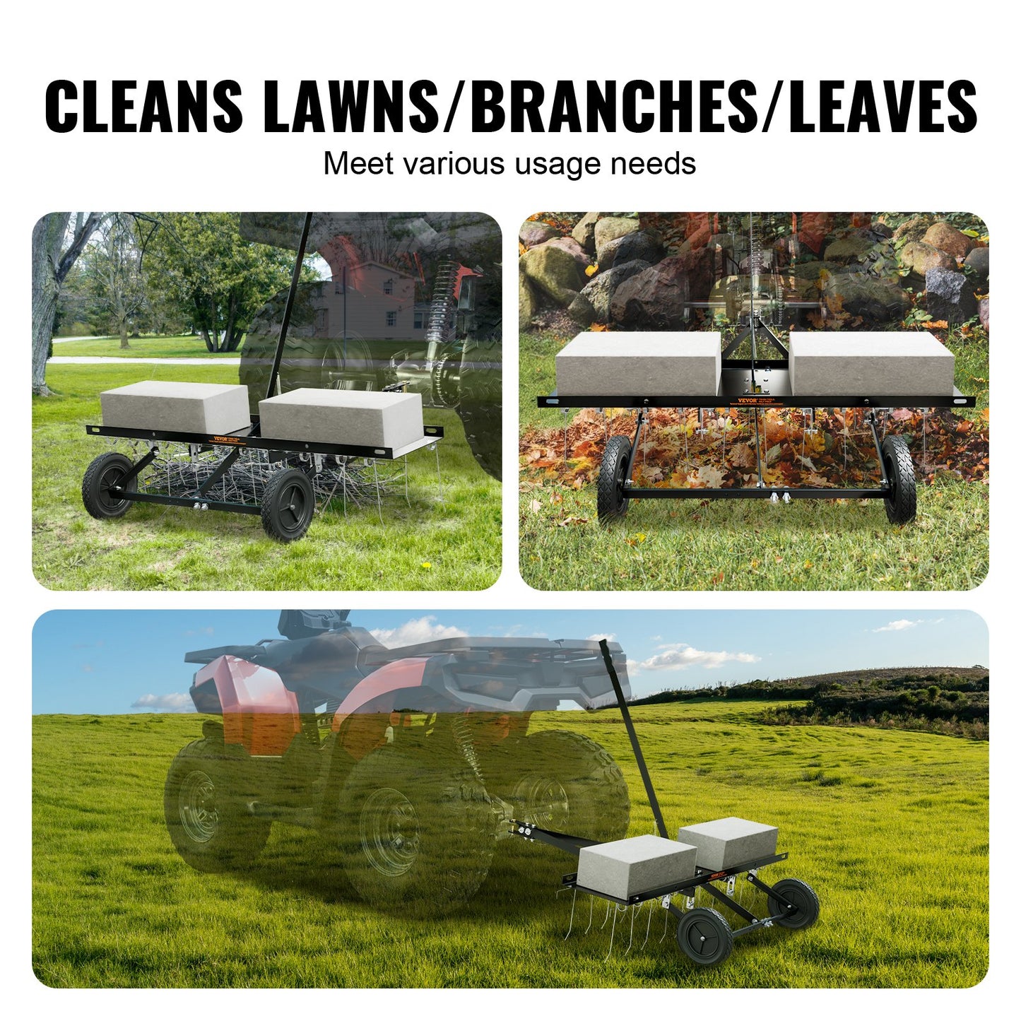 Tow Behind Dethatcher, 1015mm Tow Dethatcher with 20 Spring Steel Tines, Lawn Dethatcher Rake for ATV or Mower, Tow Behind Lawn Rake with Lift Handle for Garden Farm Grass - Image 6