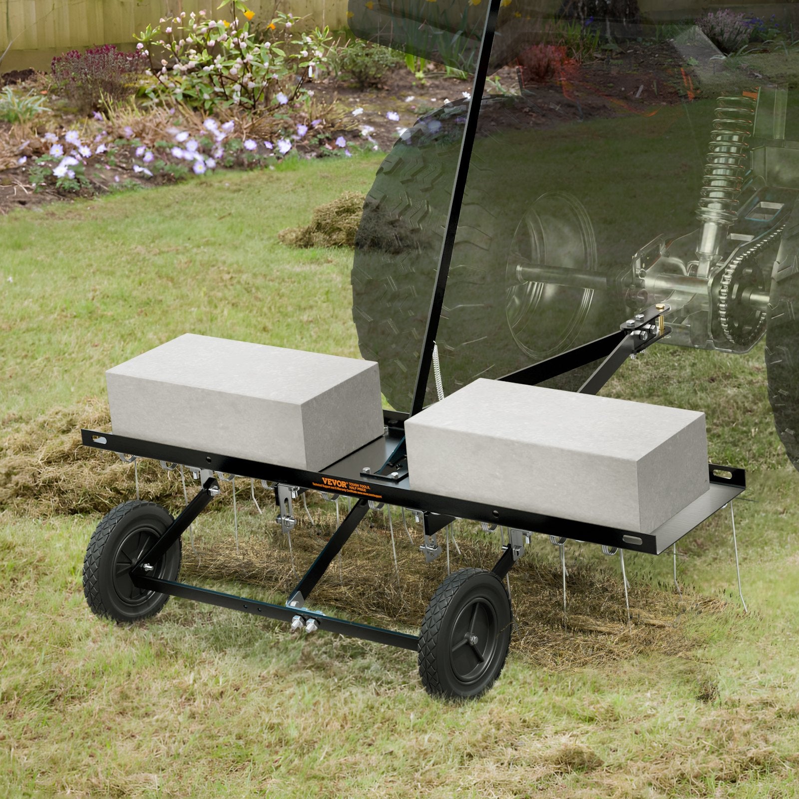 Tow Behind Dethatcher, 1015mm Tow Dethatcher with 20 Spring Steel Tines, Lawn Dethatcher Rake for ATV or Mower, Tow Behind Lawn Rake with Lift Handle for Garden Farm Grass - Image 8