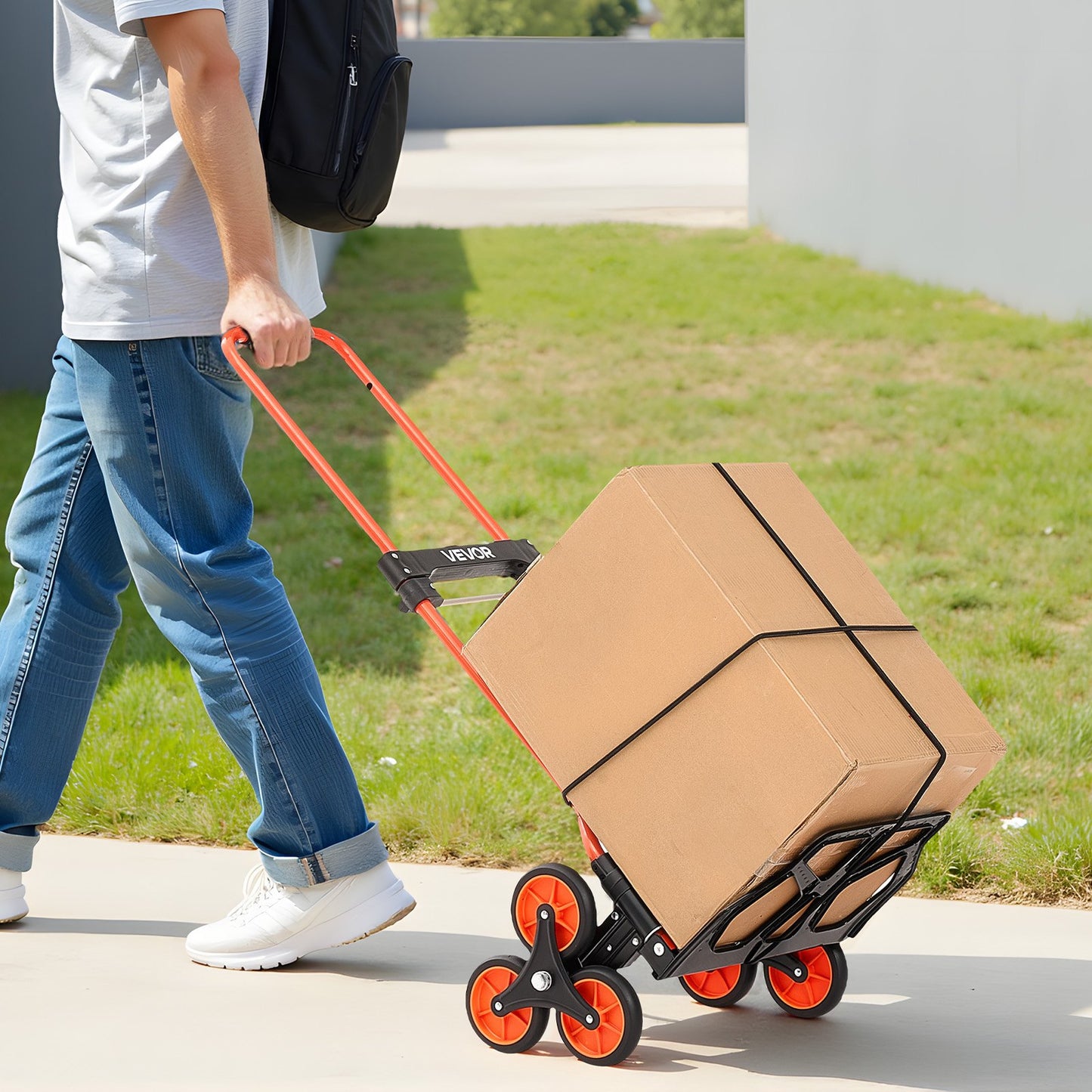 Stair Climbing Cart, 54 kg Stair-Climbing Capacity, Portable Folding Trolley Cart with Telescoping Handle, 6 Wheels and 2 Bungee Cords, Stair Climber Dolly for Home, Groceries, Warehouse - Image 8
