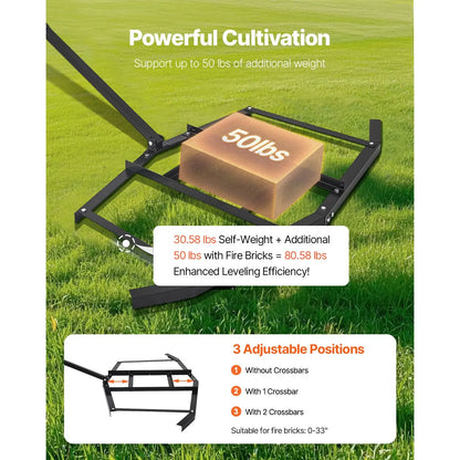Drag Harrow, 66" Width Tow Behind Drag Harrow, Q235 Steel Driveway Grader with Adjustable Bars & Pin Hitch, Support up to 50 lbs, Tractor Driveway Harrow for ATVs, UTVs, Garden Lawn Tractors - Image 4