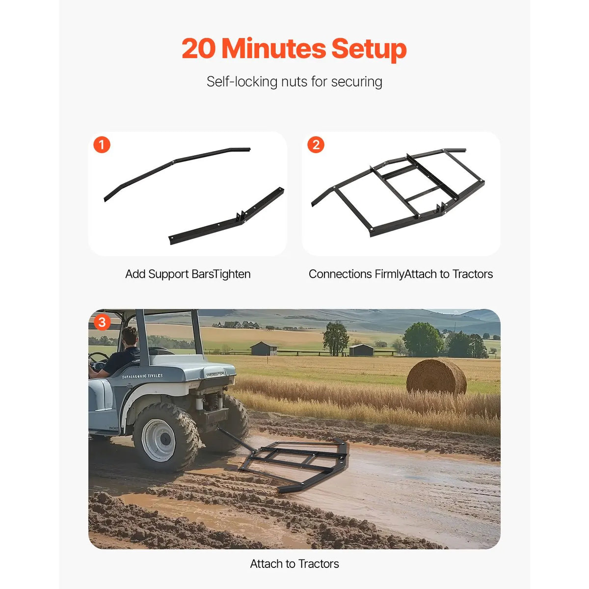 Drag Harrow, 66" Width Tow Behind Drag Harrow, Q235 Steel Driveway Grader with Adjustable Bars & Pin Hitch, Support up to 50 lbs, Tractor Driveway Harrow for ATVs, UTVs, Garden Lawn Tractors - Image 5