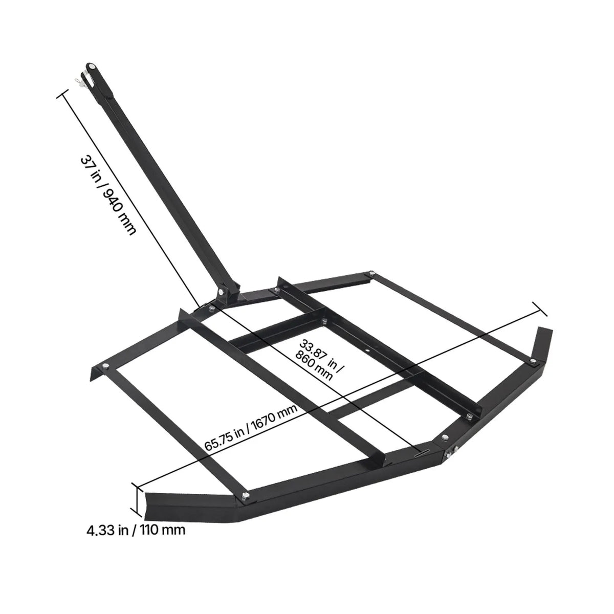 Drag Harrow, 66" Width Tow Behind Drag Harrow, Q235 Steel Driveway Grader with Adjustable Bars & Pin Hitch, Support up to 50 lbs, Tractor Driveway Harrow for ATVs, UTVs, Garden Lawn Tractors - Image 8