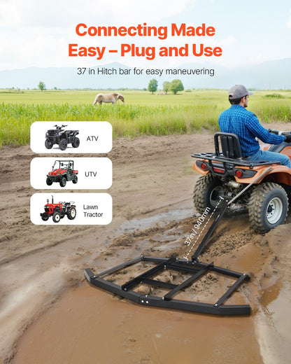 Drag Harrow, 66" Width Tow Behind Drag Harrow, Q235 Steel Driveway Grader with Adjustable Bars & Pin Hitch, Support up to 50 lbs, Tractor Driveway Harrow for ATVs, UTVs, Garden Lawn Tractors - Image 3