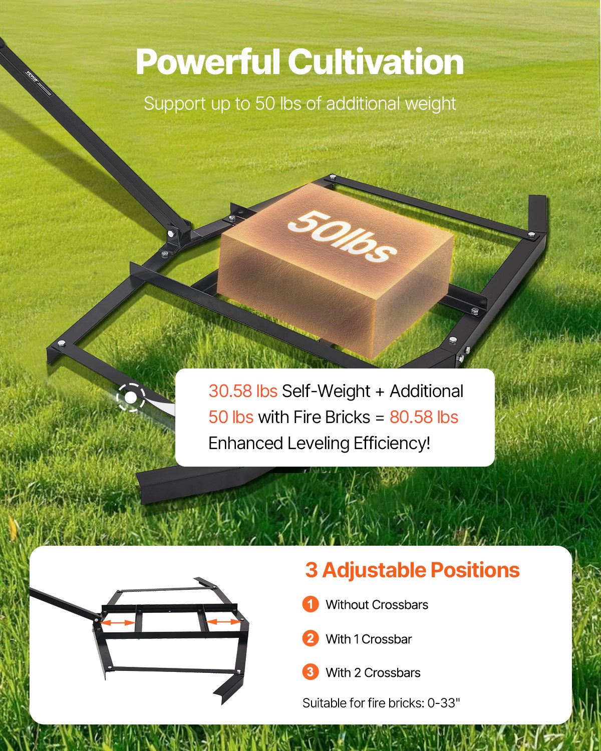 Drag Harrow, 66" Width Tow Behind Drag Harrow, Q235 Steel Driveway Grader with Adjustable Bars & Pin Hitch, Support up to 50 lbs, Tractor Driveway Harrow for ATVs, UTVs, Garden Lawn Tractors - Image 4