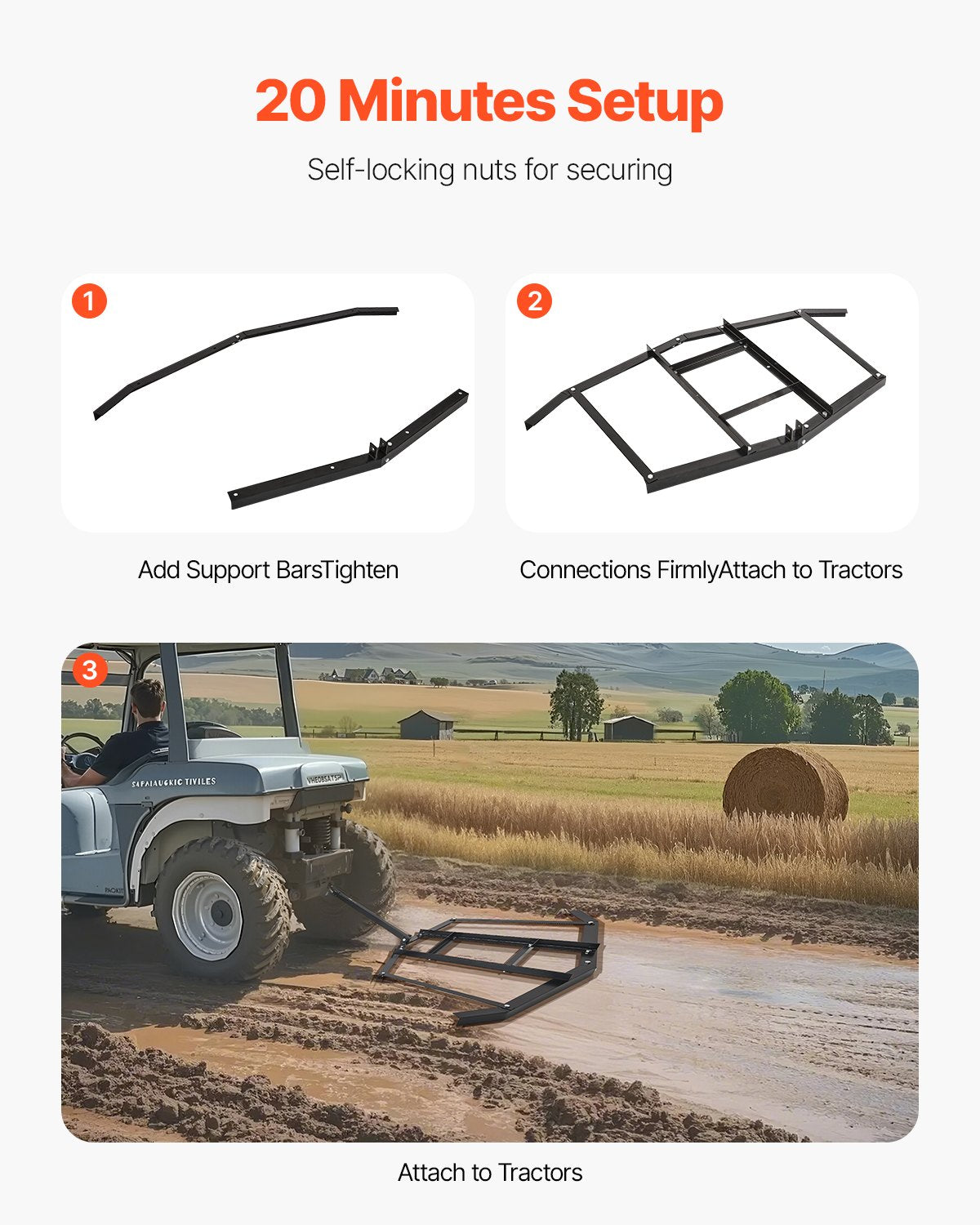 Drag Harrow, 66" Width Tow Behind Drag Harrow, Q235 Steel Driveway Grader with Adjustable Bars & Pin Hitch, Support up to 50 lbs, Tractor Driveway Harrow for ATVs, UTVs, Garden Lawn Tractors - Image 5