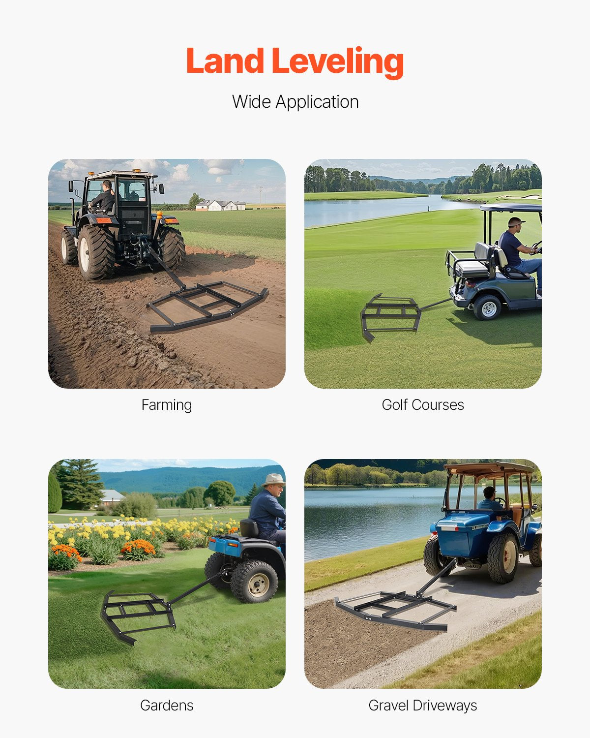 Drag Harrow, 66" Width Tow Behind Drag Harrow, Q235 Steel Driveway Grader with Adjustable Bars & Pin Hitch, Support up to 50 lbs, Tractor Driveway Harrow for ATVs, UTVs, Garden Lawn Tractors - Image 6