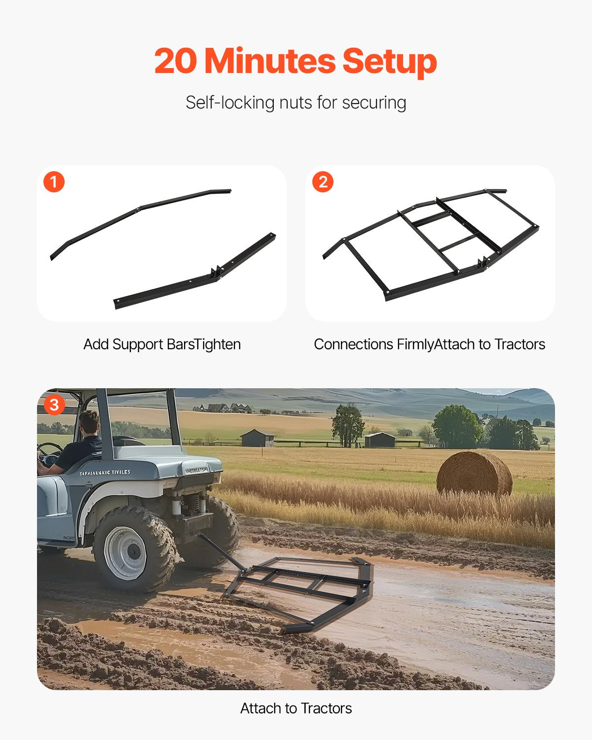 Drag Harrow, 74" Width Tow Behind Drag Harrow, Q235 Steel Driveway Grader with Adjustable Bars & Pin Hitch, Support up to 50 lbs, Tractor Driveway Harrow for ATVs, UTVs, Garden Lawn Tractors - Image 5