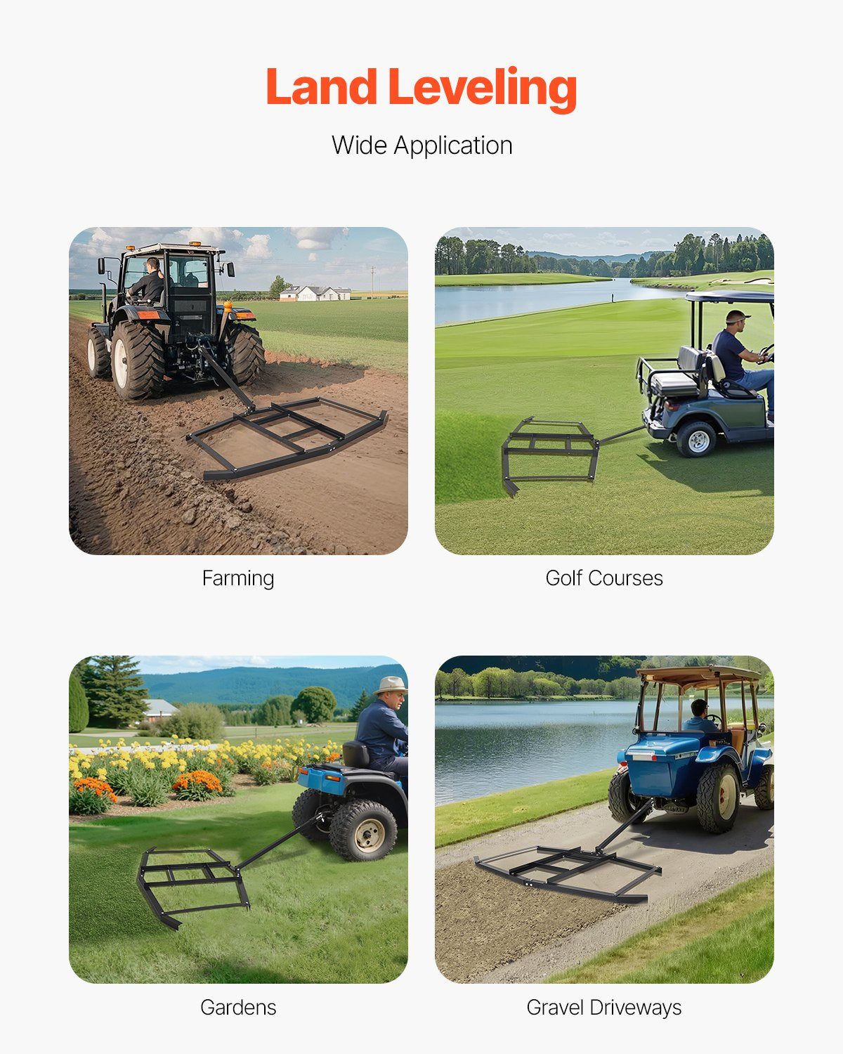 Drag Harrow, 74" Width Tow Behind Drag Harrow, Q235 Steel Driveway Grader with Adjustable Bars & Pin Hitch, Support up to 50 lbs, Tractor Driveway Harrow for ATVs, UTVs, Garden Lawn Tractors - Image 6