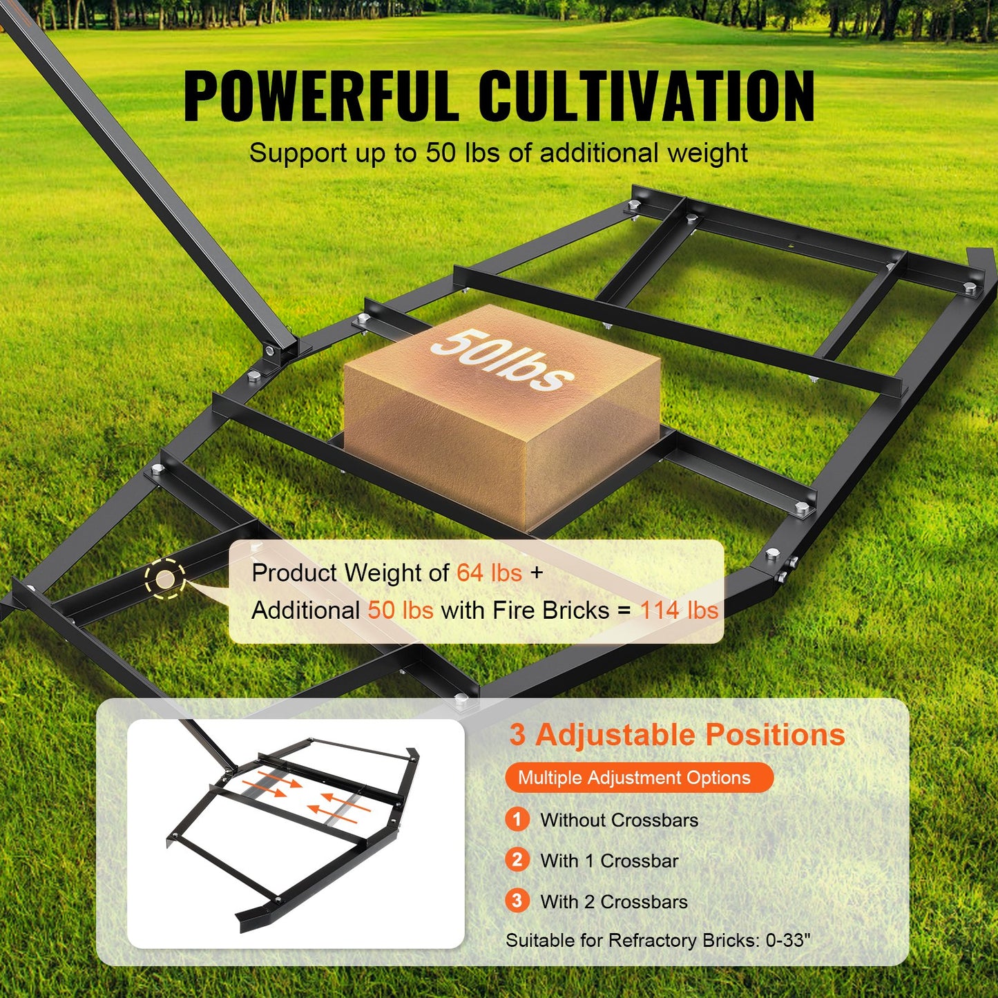 Driveway Drag, 84" Width Tow Behind Drag Harrow, Q235 Steel Driveway Grader with Adjustable Bars, Support up to 50 lbs, Driveway Tractor Harrow for ATVs, UTVs, Garden Lawn Tractors - Image 4