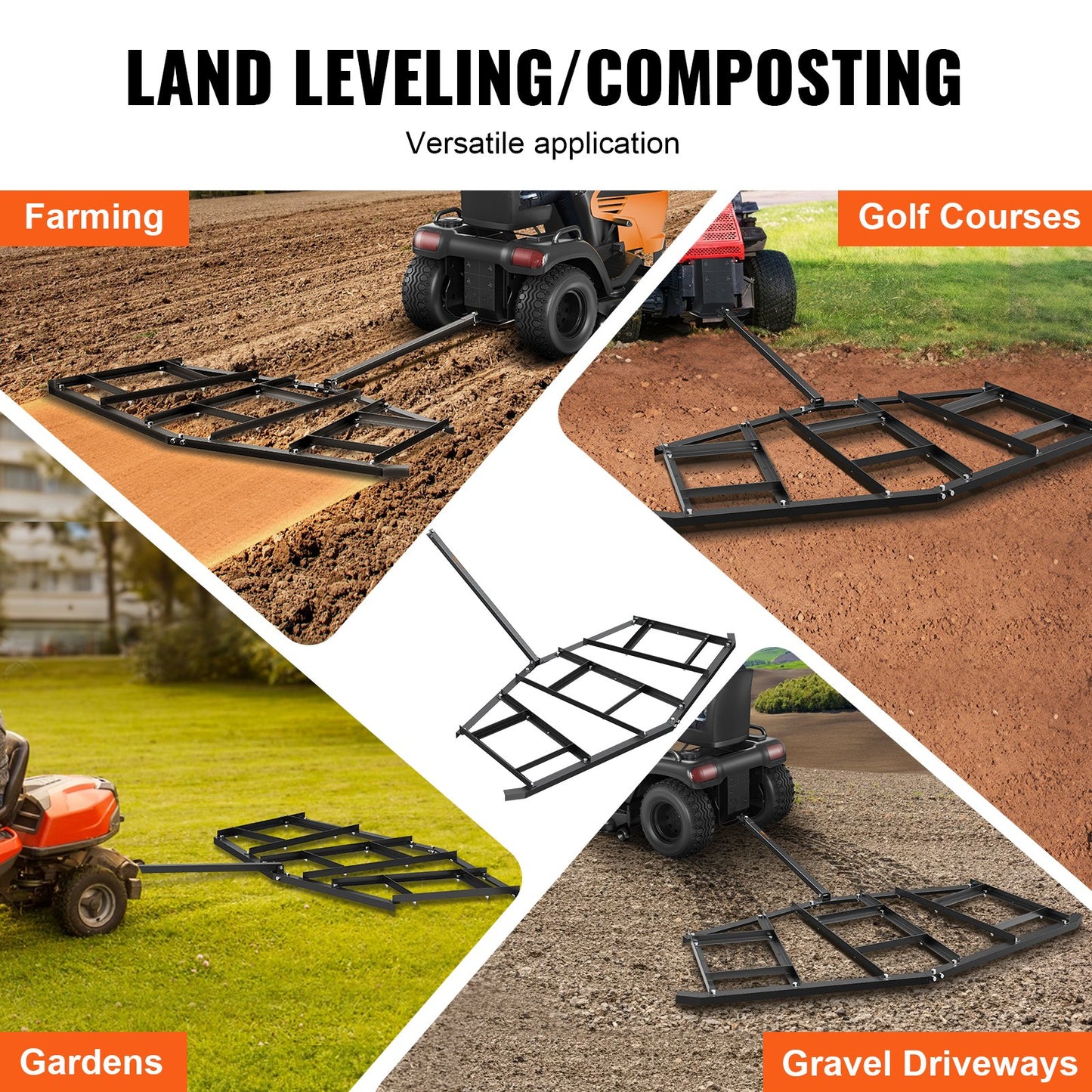 Driveway Drag, 84" Width Tow Behind Drag Harrow, Q235 Steel Driveway Grader with Adjustable Bars, Support up to 50 lbs, Driveway Tractor Harrow for ATVs, UTVs, Garden Lawn Tractors - Image 6