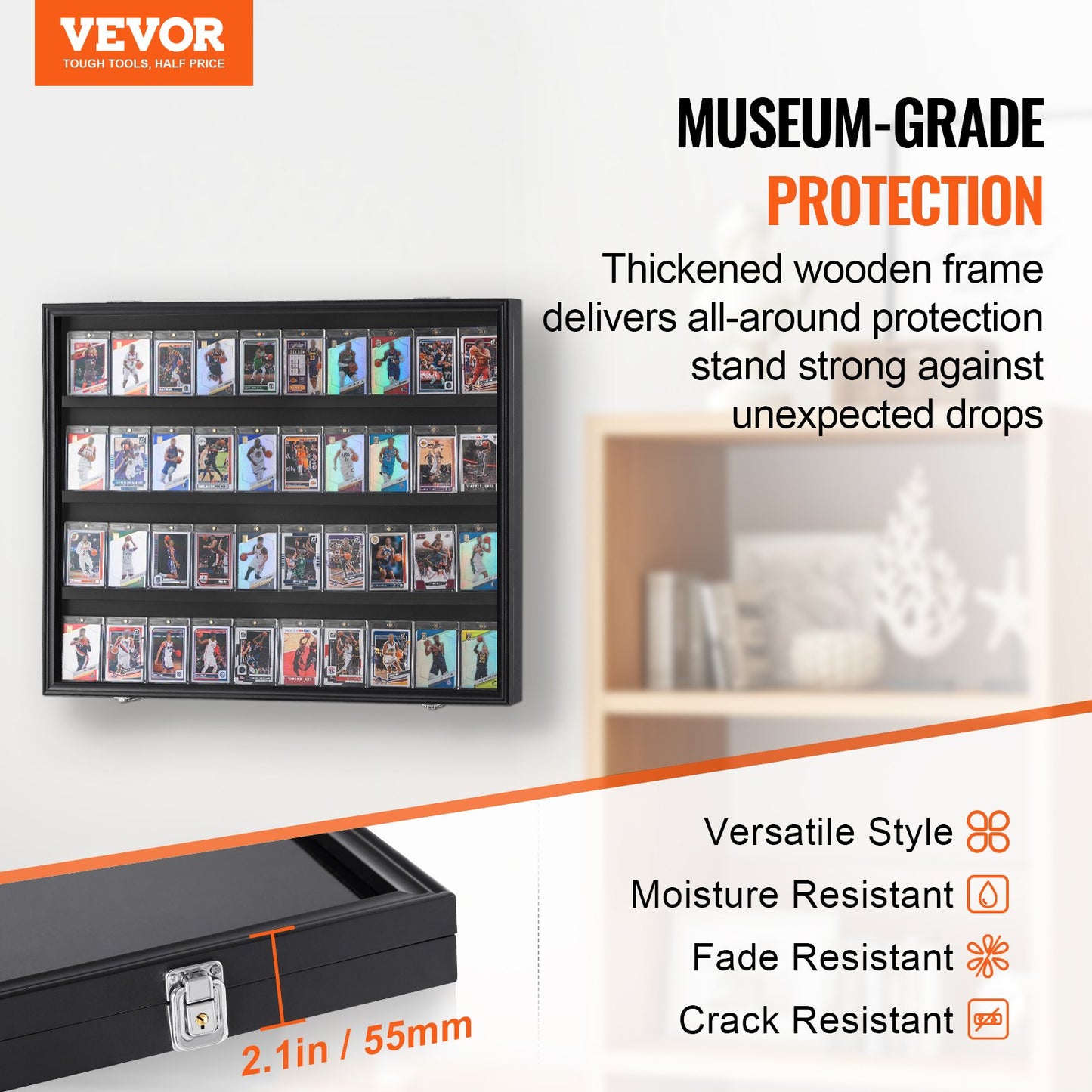 36 Graded Sports Card Display Case, 775 x 617 x 55 mm, Baseball Card Display Frame with 98% UV Protection Clear View PC Glass, Lockable Wall Cabinet for Football Basketball Hockey Trading Card - Image 2