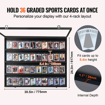 36 Graded Sports Card Display Case, 775 x 617 x 55 mm, Baseball Card Display Frame with 98% UV Protection Clear View PC Glass, Lockable Wall Cabinet for Football Basketball Hockey Trading Card - Image 5