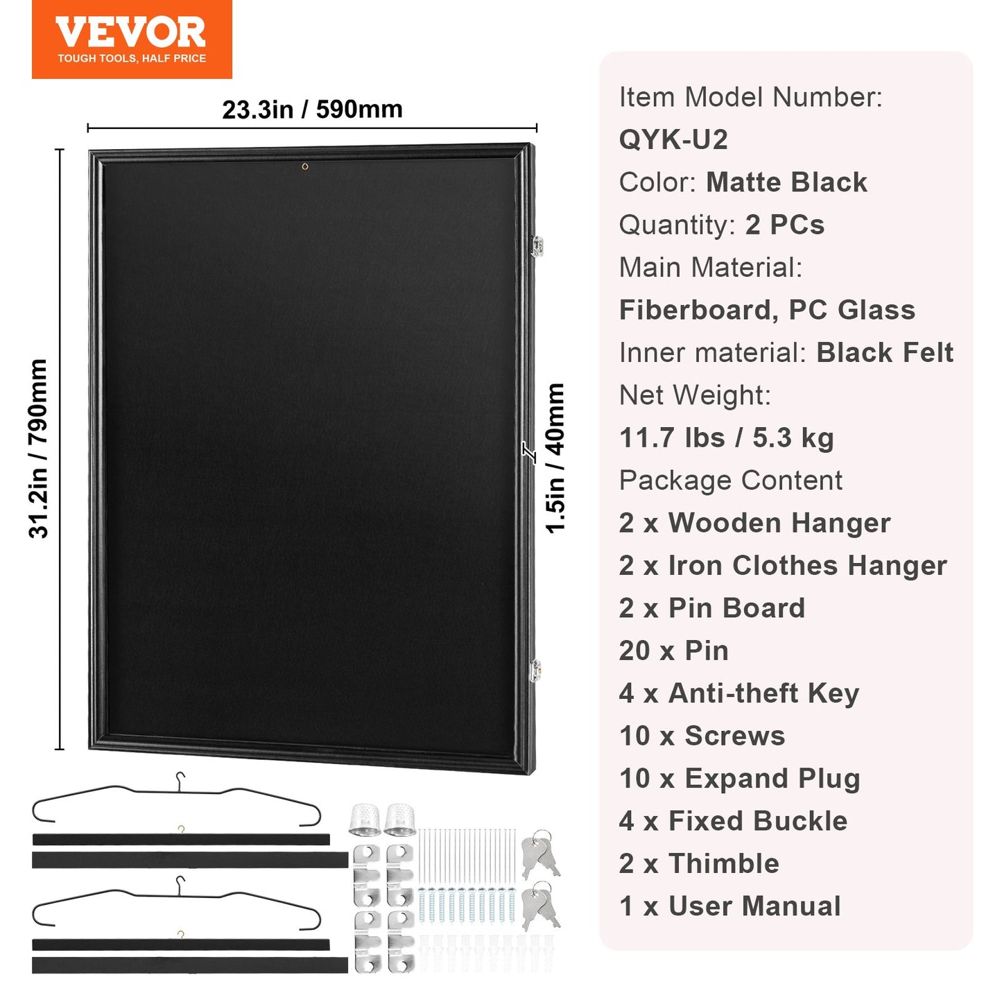 2PCs Jersey Display Frame Case, 590 x 790 x 40 mm, Large Lockable Sport Jersey Shadow Box with 98% UV Protection PC Glass and Hangers, for Baseball Basketball Football Hockey Shirt and Uniform - Image 7