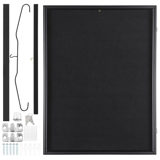 Jersey Display Frame Case, 610 x 812 x 40 mm, Large Lockable Sport Jersey Shadow Box with 98% UV Protection PC Glass and Hangers, for Baseball Basketball Football Hockey Shirt and Uniform, Black