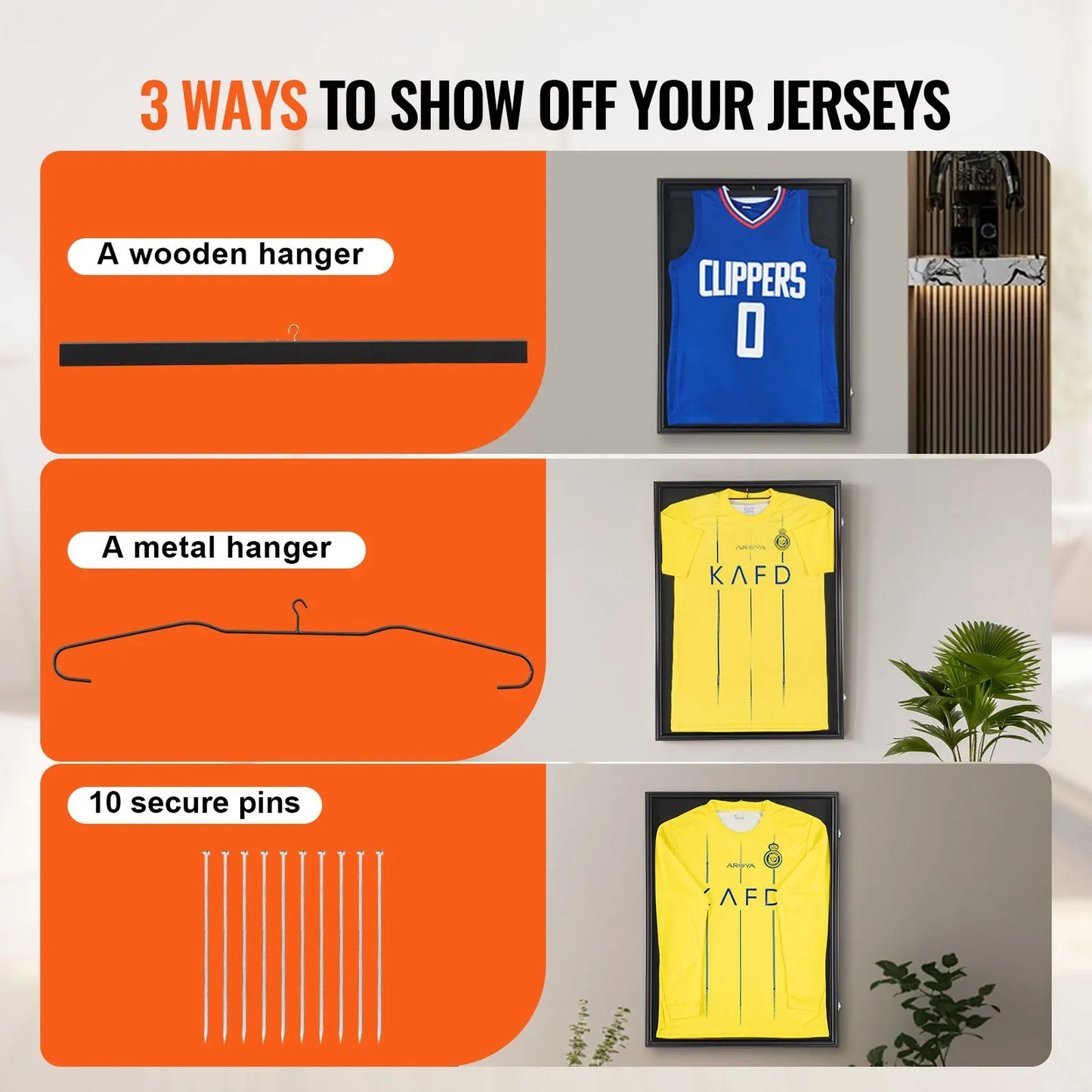 Jersey Display Frame Case, 610 x 812 x 40 mm, Large Lockable Sport Jersey Shadow Box with 98% UV Protection PC Glass and Hangers, for Baseball Basketball Football Hockey Shirt and Uniform, Black - Image 5