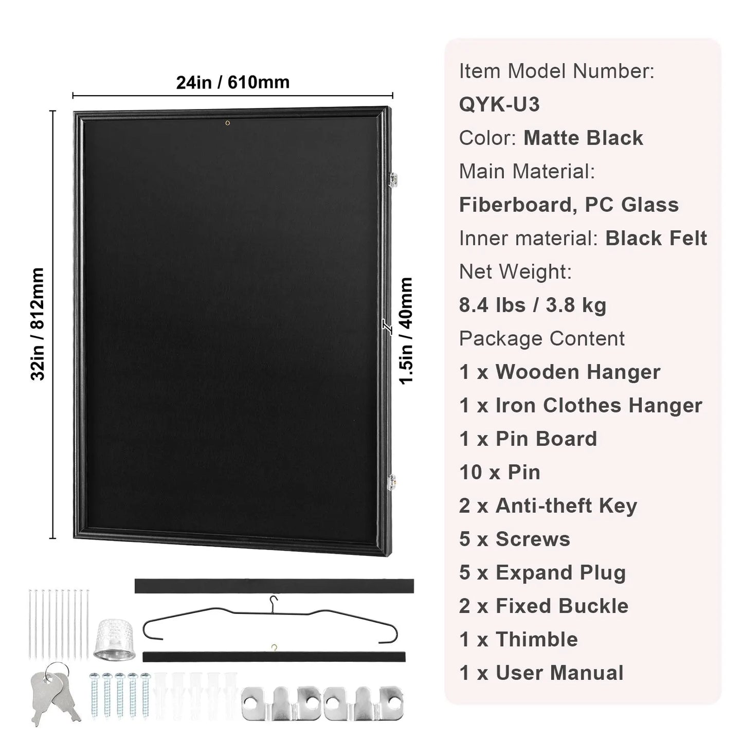Jersey Display Frame Case, 610 x 812 x 40 mm, Large Lockable Sport Jersey Shadow Box with 98% UV Protection PC Glass and Hangers, for Baseball Basketball Football Hockey Shirt and Uniform, Black - Image 7