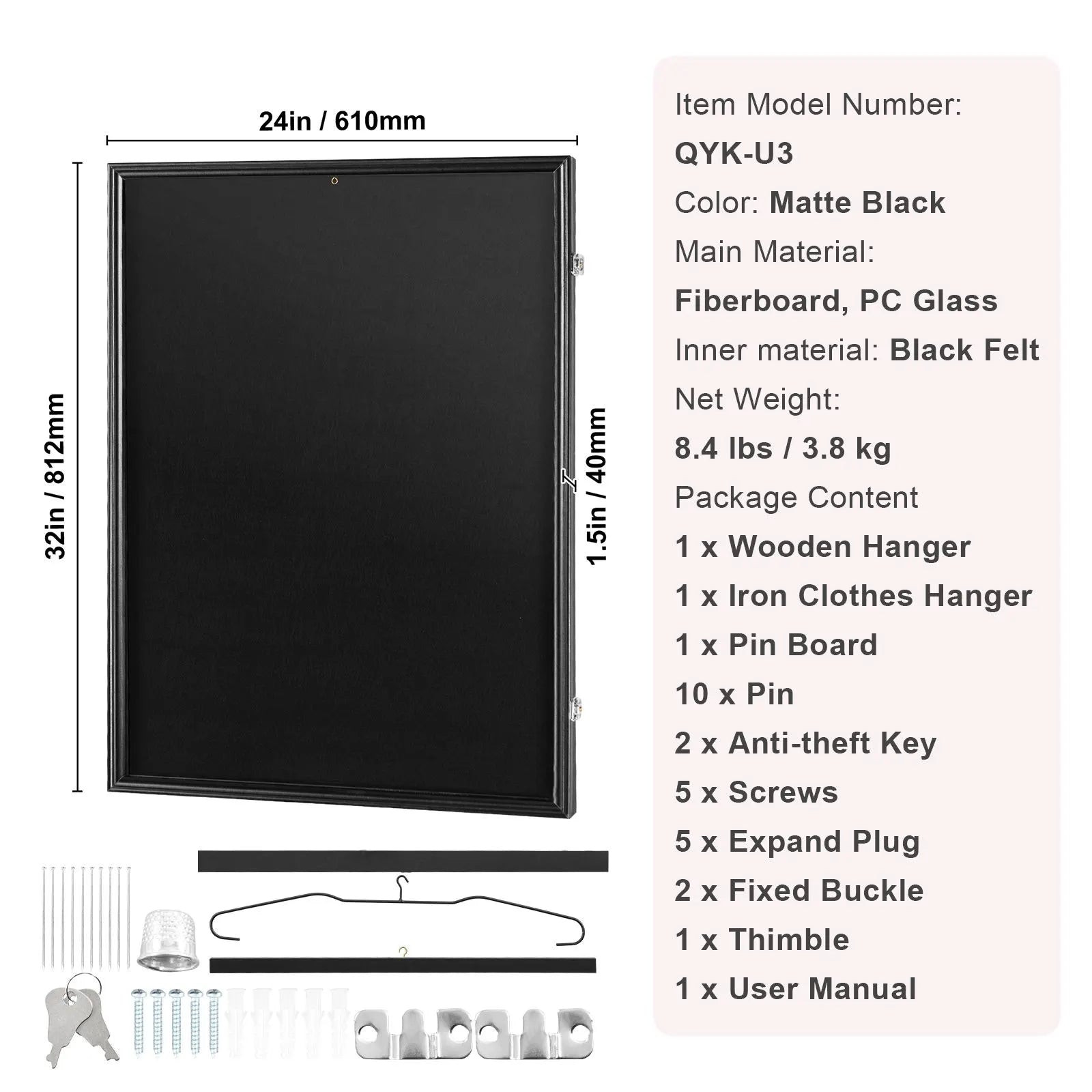 Jersey Display Frame Case, 610 x 812 x 40 mm, Large Lockable Sport Jersey Shadow Box with 98% UV Protection PC Glass and Hangers, for Baseball Basketball Football Hockey Shirt and Uniform, Black - Image 7