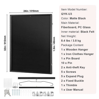 Jersey Display Frame Case, 610 x 812 x 40 mm, Large Lockable Sport Jersey Shadow Box with 98% UV Protection PC Glass and Hangers, for Baseball Basketball Football Hockey Shirt and Uniform, Black - Image 7