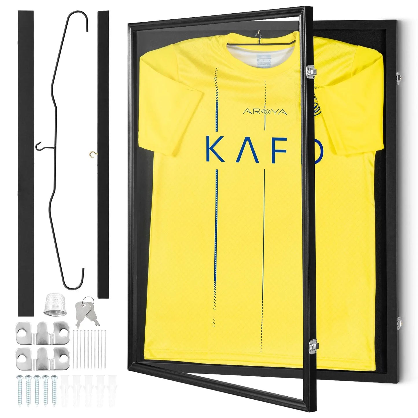 Jersey Display Frame Case, 610 x 812 x 40 mm, Large Lockable Sport Jersey Shadow Box with 98% UV Protection PC Glass and Hangers, for Baseball Basketball Football Hockey Shirt and Uniform, Black - Image 9