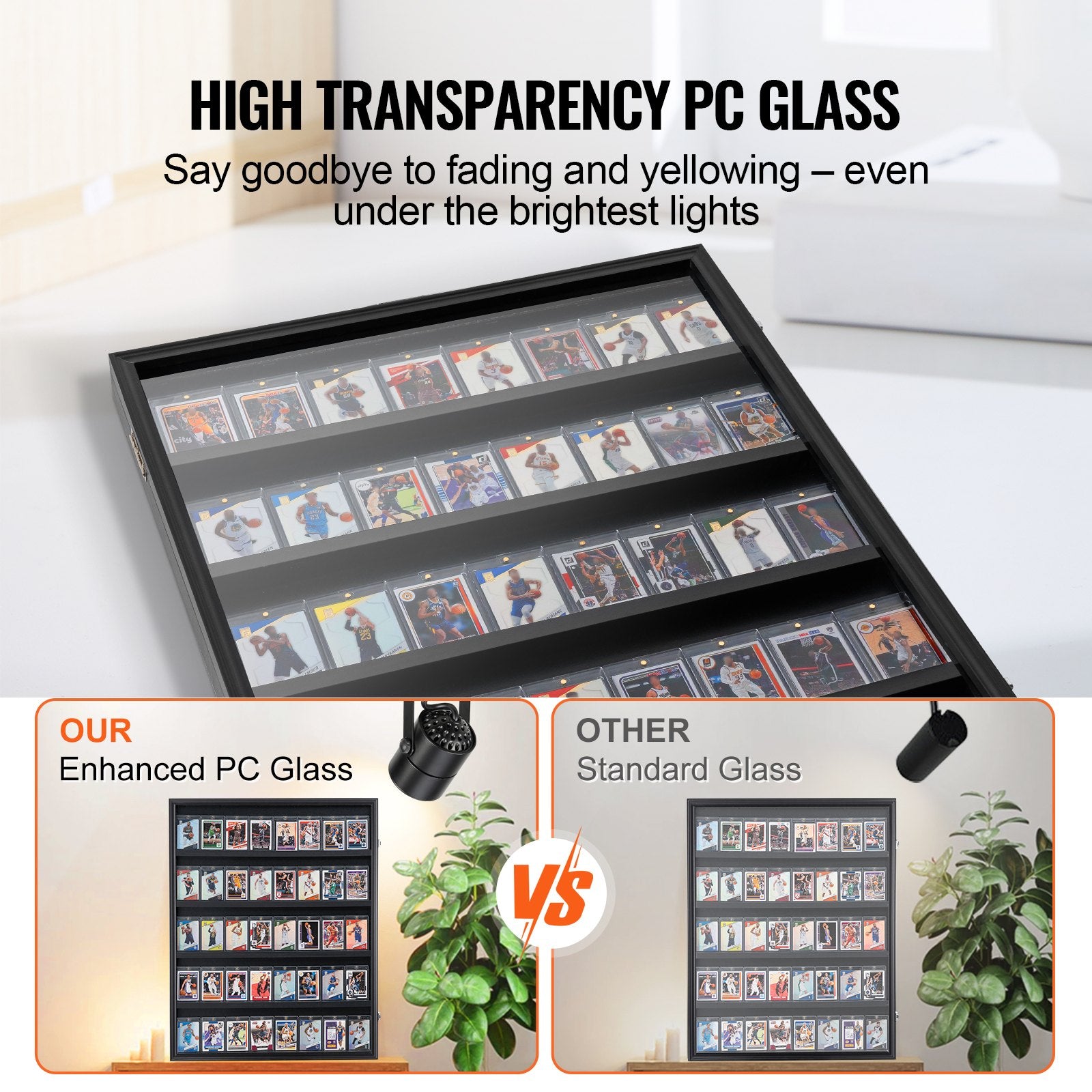 35 Graded Sports Card Display Case, 617 x 775 x 55 mm, Baseball Card Display Frame with 98% UV Protection Clear View PC Glass, Lockable Wall Cabinet for Football Basketball Hockey Trading Card - Image 4
