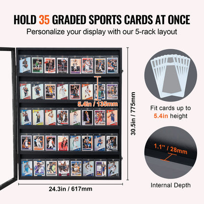 35 Graded Sports Card Display Case, 617 x 775 x 55 mm, Baseball Card Display Frame with 98% UV Protection Clear View PC Glass, Lockable Wall Cabinet for Football Basketball Hockey Trading Card - Image 5