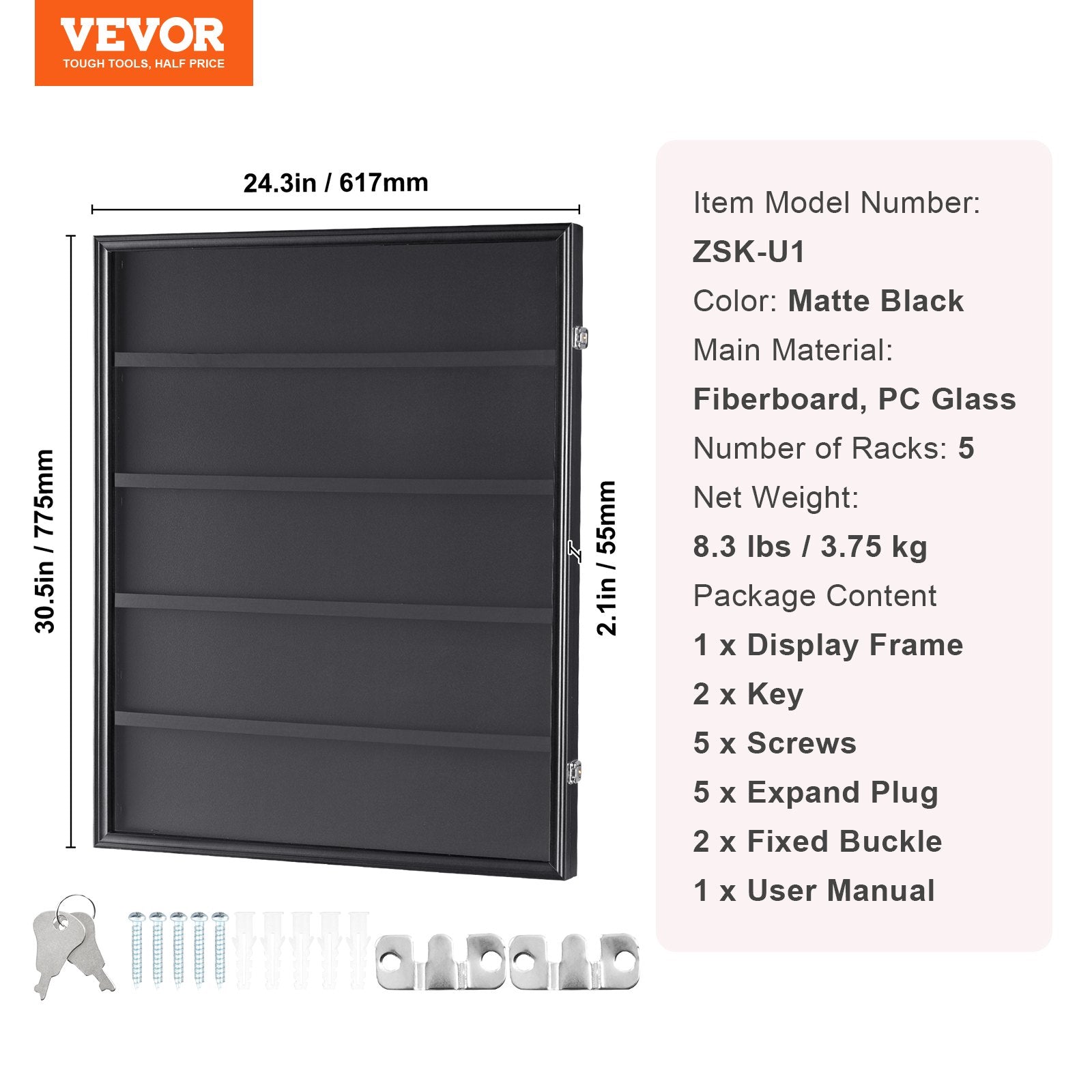 35 Graded Sports Card Display Case, 617 x 775 x 55 mm, Baseball Card Display Frame with 98% UV Protection Clear View PC Glass, Lockable Wall Cabinet for Football Basketball Hockey Trading Card - Image 7