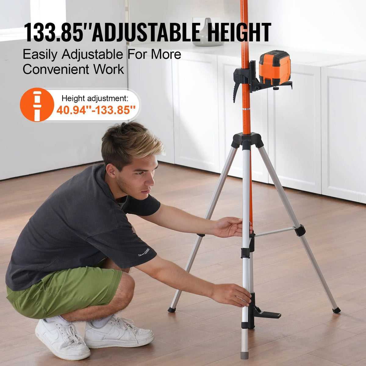 Laser Level Tripod, 1/4"-20 & 5/8"-11 Thread Mount, 40.94-133.85 inch Height Adjustment with Level Bubble & Heavy-duty Stand, Extendable Pole Lightweight Aluminum Tripod for Laser Scanner - Image 3