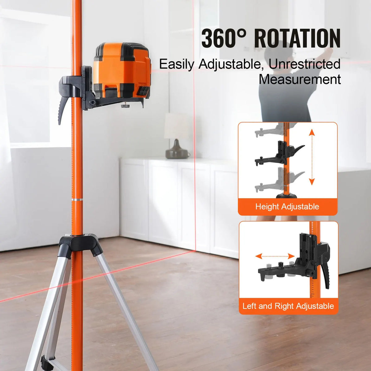 Laser Level Tripod, 1/4"-20 & 5/8"-11 Thread Mount, 40.94-133.85 inch Height Adjustment with Level Bubble & Heavy-duty Stand, Extendable Pole Lightweight Aluminum Tripod for Laser Scanner - Image 4