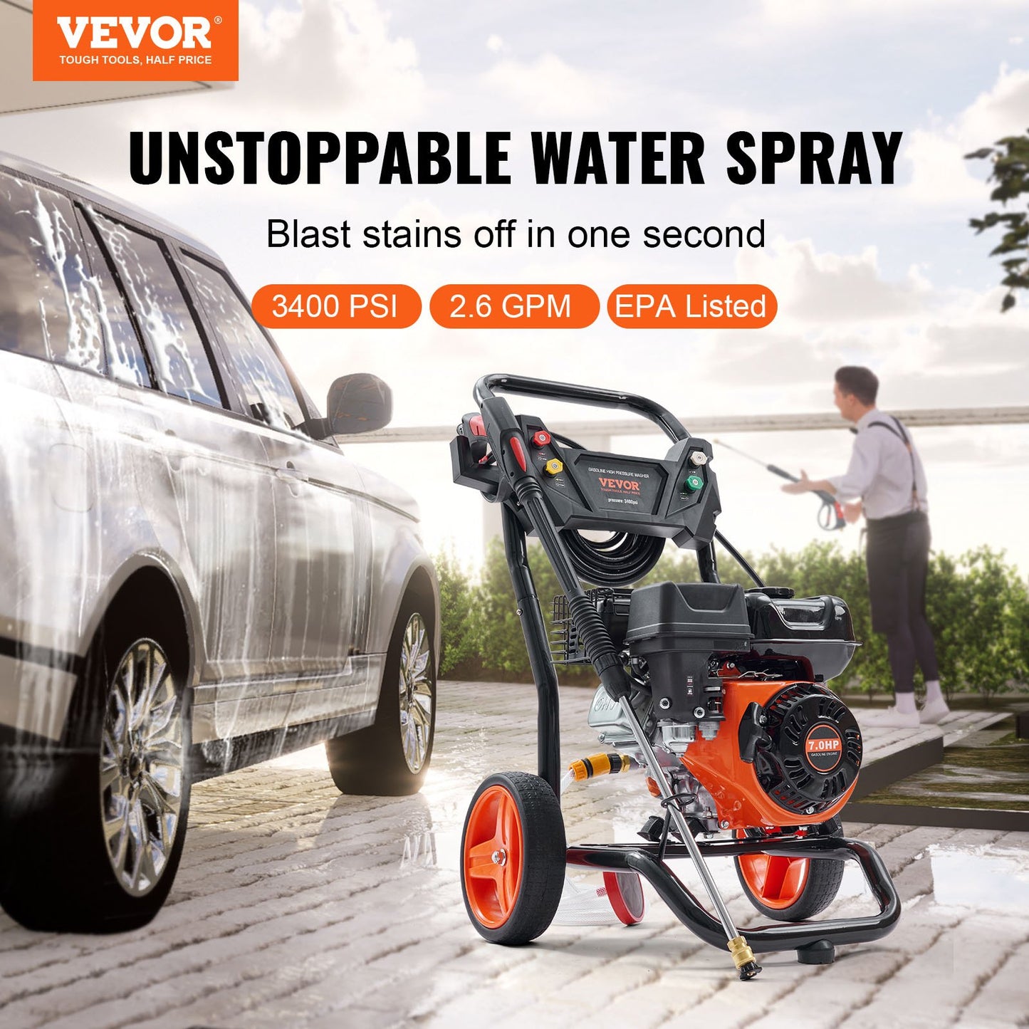 Gas Pressure Washer Gas Powered Washer 3400 PSI 2.6 GPM 210cc 5 Nozzles - Image 2