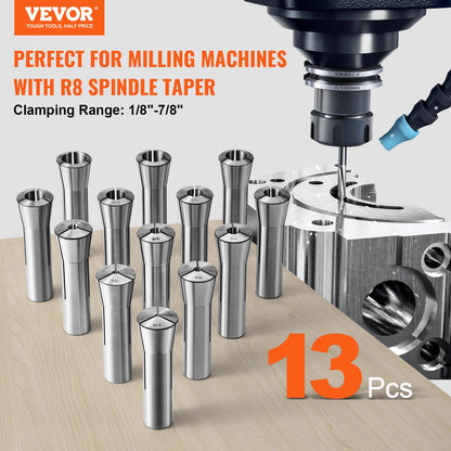 13 pcs Precision R8 Collet Set, 1/8'' - 7/8'', 45# Mill Collet Chuck 0.0012"/30μm TIR with 13 Labeled Storage Boxes, for Milling Machine Drill Presses Boring Machine Machining Center - Image 2