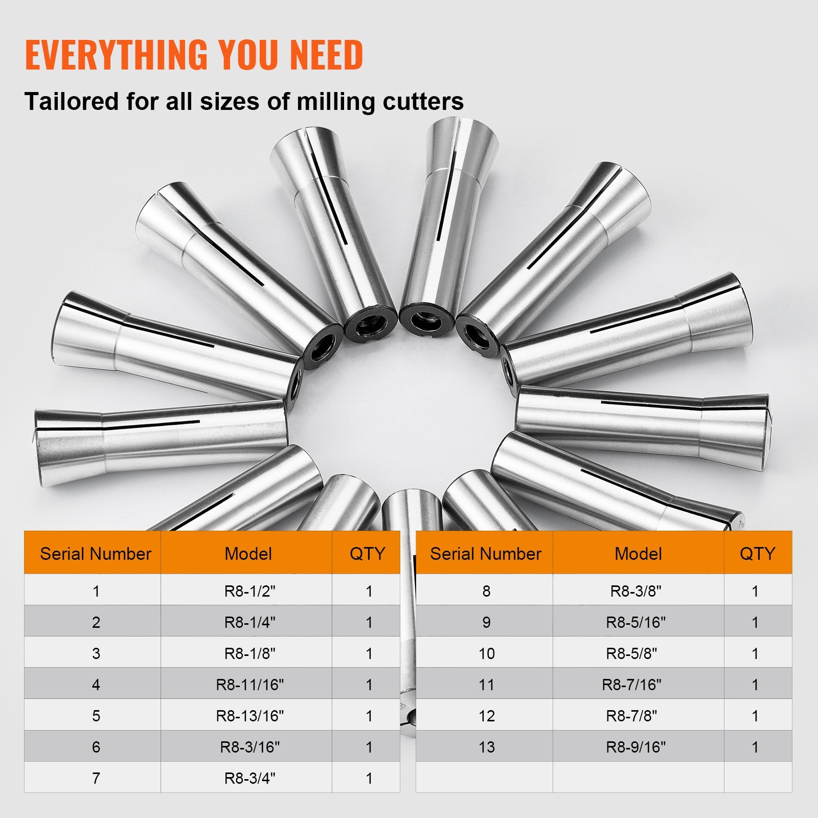 13 pcs Precision R8 Collet Set, 1/8'' - 7/8'', 45# Mill Collet Chuck 0.0012"/30μm TIR with 13 Labeled Storage Boxes, for Milling Machine Drill Presses Boring Machine Machining Center - Image 6