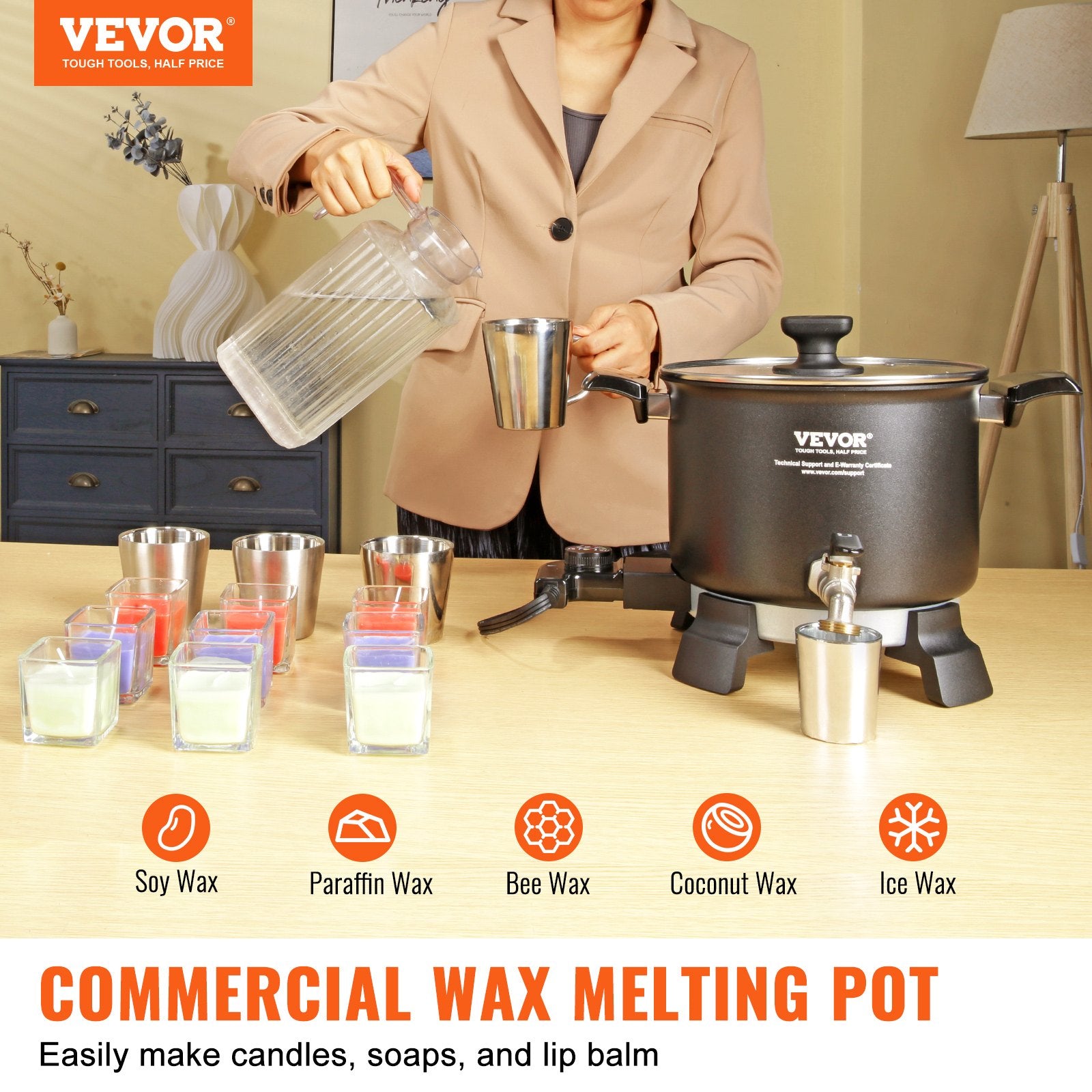 Wax Melter for Candle Making, 5 Liter Large Electric Wax Melting Pot Easy Pour Spout, 4-level Temperature Control, Easy Clean for Candle Soap Cream Beauty Bulk Production Business or Home - Image 2