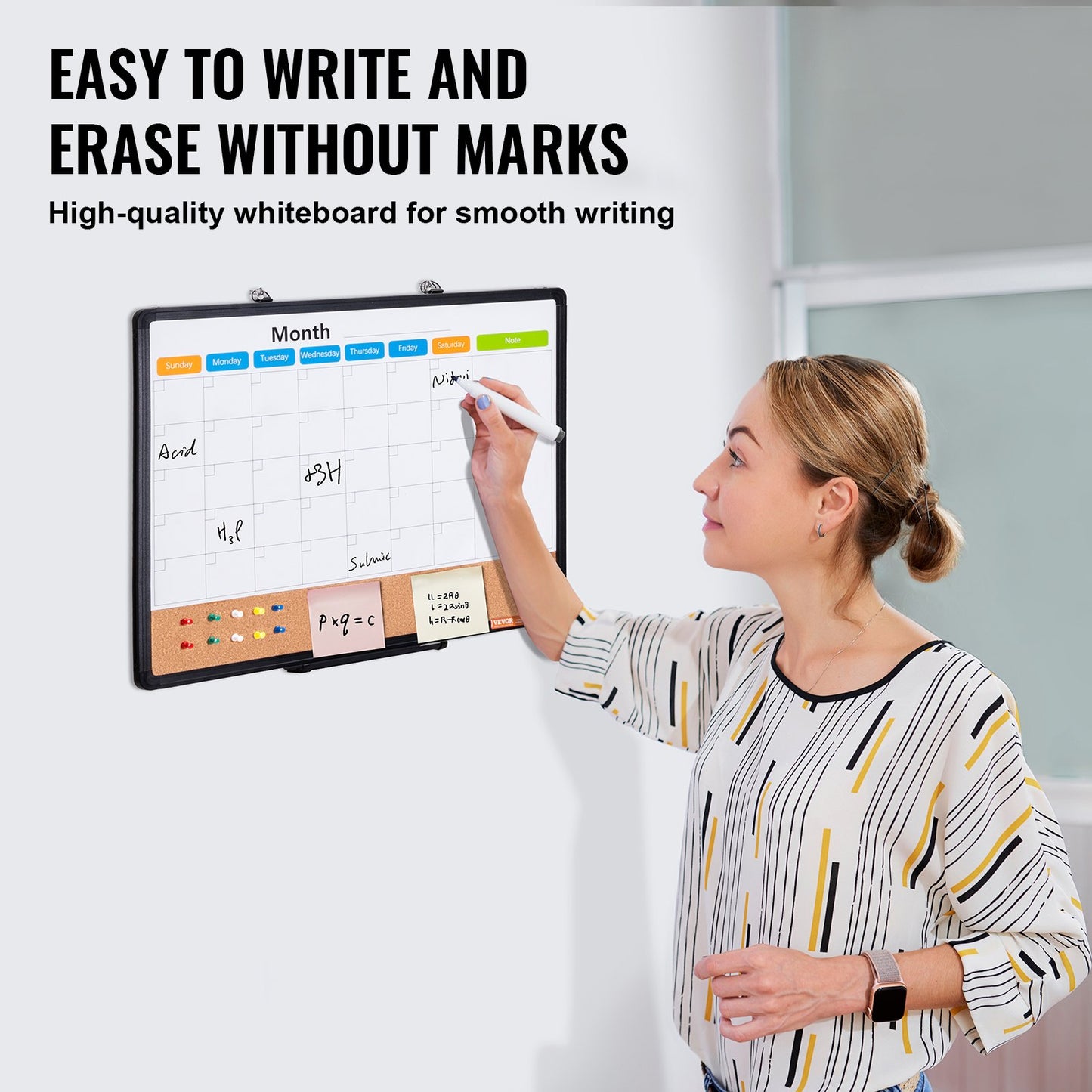 24"x 18" Monthly Calendar Whiteboard & Cork Board Combo with Aluminum Frame – 2-in-1 Magnetic Dry Erase Bulletin Board for Wall Mount – Ideal for School, Home, Office - Image 3