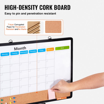 24"x 18" Monthly Calendar Whiteboard & Cork Board Combo with Aluminum Frame – 2-in-1 Magnetic Dry Erase Bulletin Board for Wall Mount – Ideal for School, Home, Office - Image 4