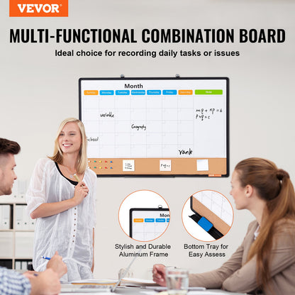 36"x 24" Monthly Calendar Whiteboard & Cork Board Combo with Aluminum Frame – 2-in-1 Magnetic Dry Erase Bulletin Board for Wall Mount – Ideal for School, Home, Office - Image 2
