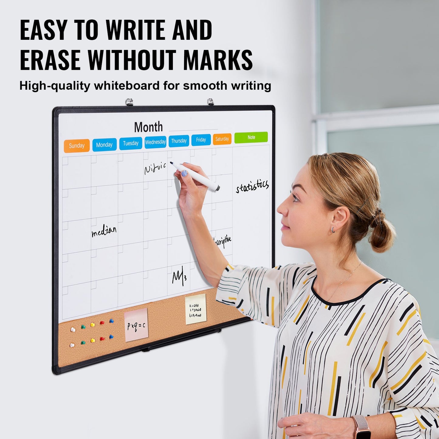 36"x 24" Monthly Calendar Whiteboard & Cork Board Combo with Aluminum Frame – 2-in-1 Magnetic Dry Erase Bulletin Board for Wall Mount – Ideal for School, Home, Office - Image 3