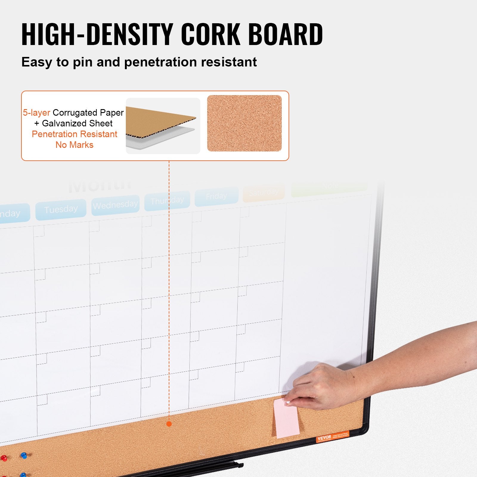 36"x 24" Monthly Calendar Whiteboard & Cork Board Combo with Aluminum Frame – 2-in-1 Magnetic Dry Erase Bulletin Board for Wall Mount – Ideal for School, Home, Office - Image 4