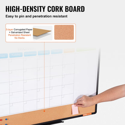36"x 24" Monthly Calendar Whiteboard & Cork Board Combo with Aluminum Frame – 2-in-1 Magnetic Dry Erase Bulletin Board for Wall Mount – Ideal for School, Home, Office - Image 4