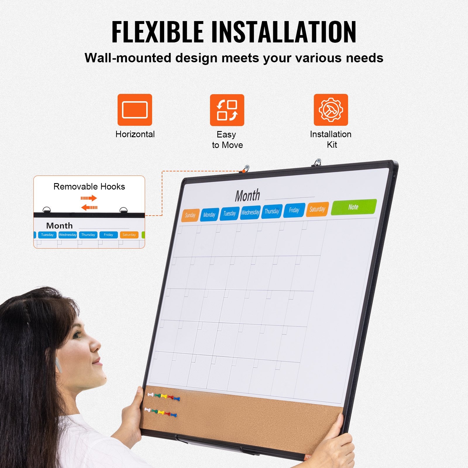 36"x 24" Monthly Calendar Whiteboard & Cork Board Combo with Aluminum Frame – 2-in-1 Magnetic Dry Erase Bulletin Board for Wall Mount – Ideal for School, Home, Office - Image 5