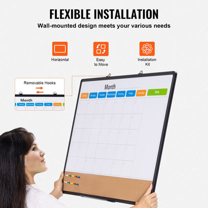 36"x 24" Monthly Calendar Whiteboard & Cork Board Combo with Aluminum Frame – 2-in-1 Magnetic Dry Erase Bulletin Board for Wall Mount – Ideal for School, Home, Office - Image 5