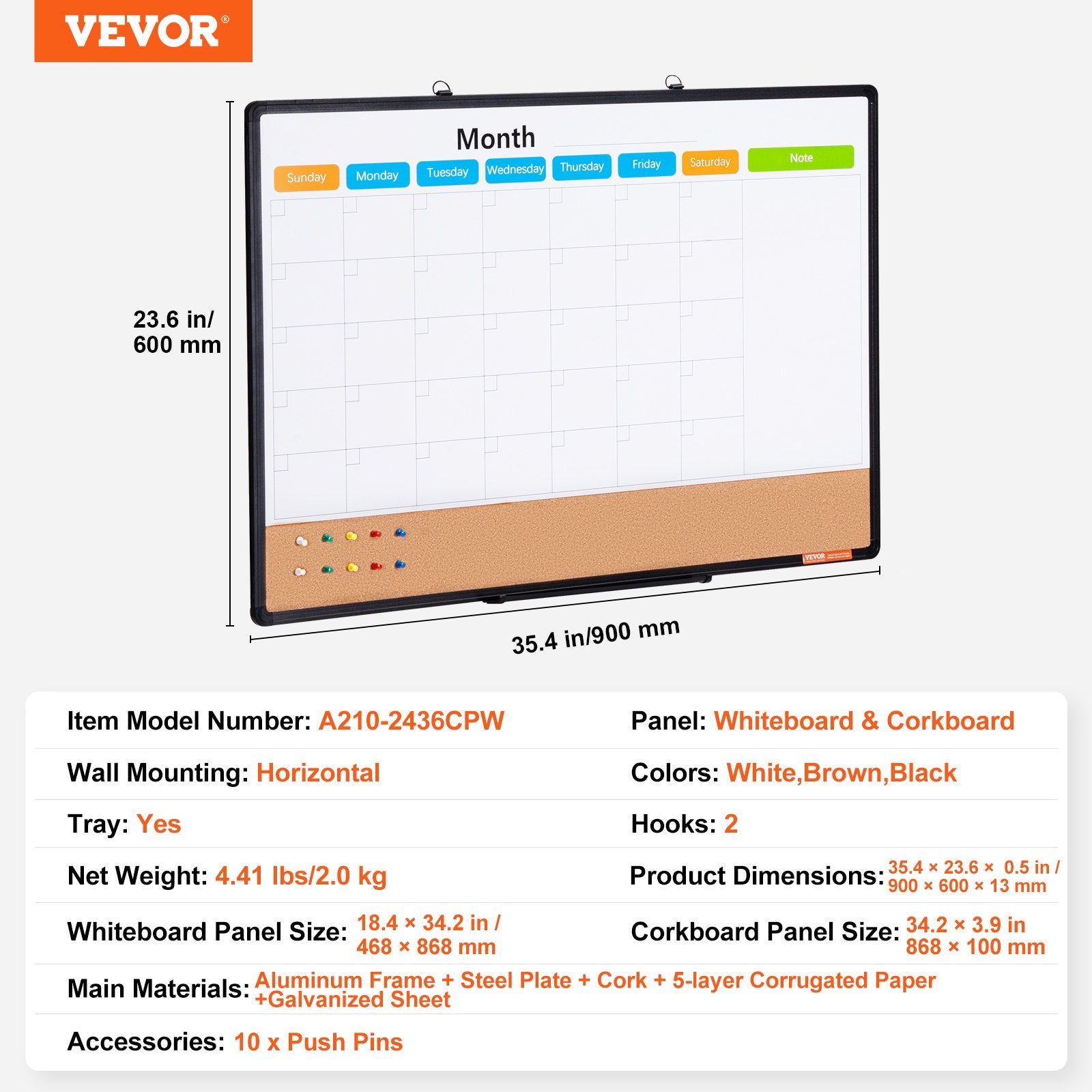 36"x 24" Monthly Calendar Whiteboard & Cork Board Combo with Aluminum Frame – 2-in-1 Magnetic Dry Erase Bulletin Board for Wall Mount – Ideal for School, Home, Office - Image 7