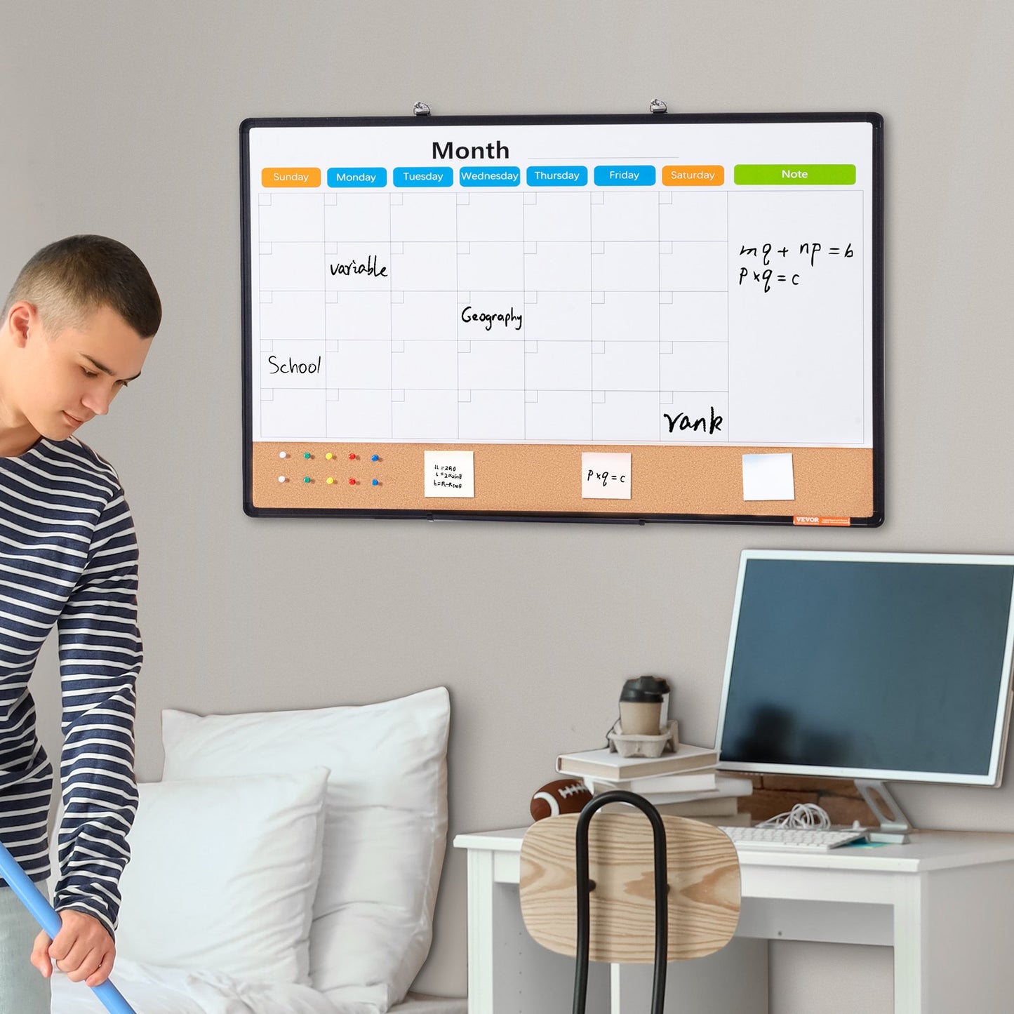 36"x 24" Monthly Calendar Whiteboard & Cork Board Combo with Aluminum Frame – 2-in-1 Magnetic Dry Erase Bulletin Board for Wall Mount – Ideal for School, Home, Office - Image 8