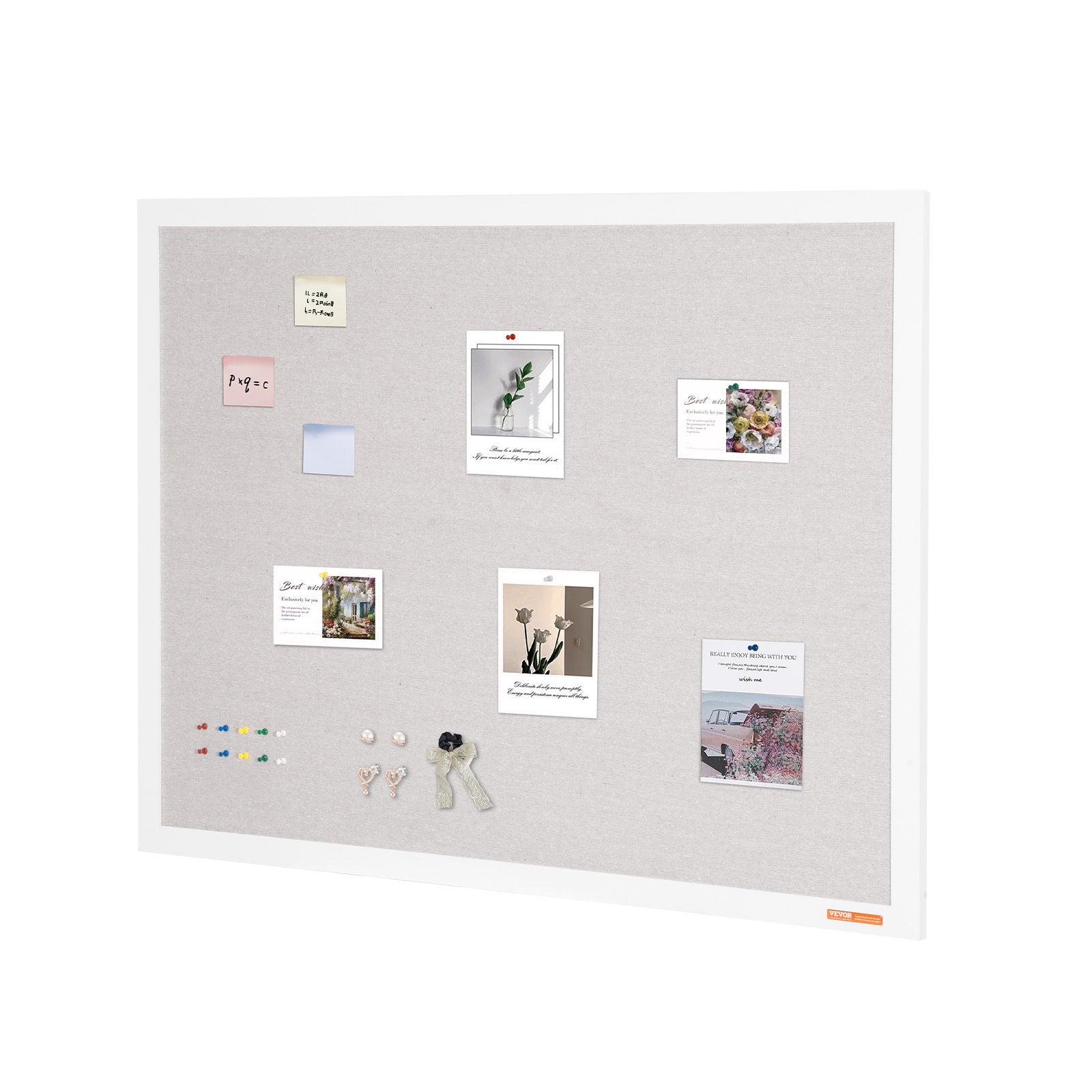 48"x36" White Cork Board with Linen Surface – Stylish Wall-Mounted Bulletin Board for Home, School, Office – Elegant & Functional Noticeboard