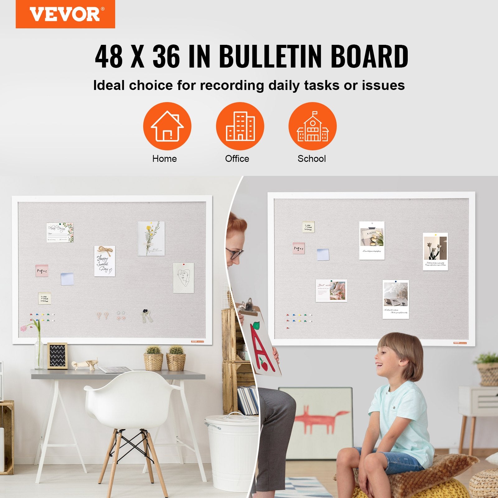 48"x36" White Cork Board with Linen Surface – Stylish Wall-Mounted Bulletin Board for Home, School, Office – Elegant & Functional Noticeboard - Image 2