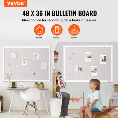 48"x36" White Cork Board with Linen Surface – Stylish Wall-Mounted Bulletin Board for Home, School, Office – Elegant & Functional Noticeboard - Image 2