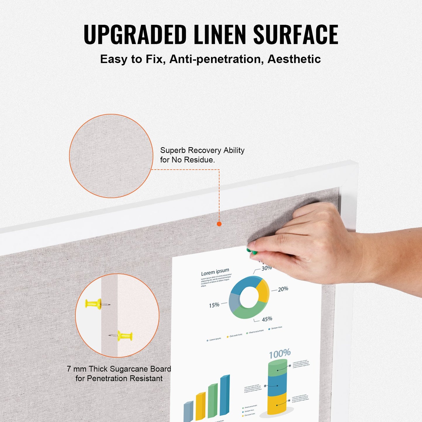 48"x36" White Cork Board with Linen Surface – Stylish Wall-Mounted Bulletin Board for Home, School, Office – Elegant & Functional Noticeboard - Image 3