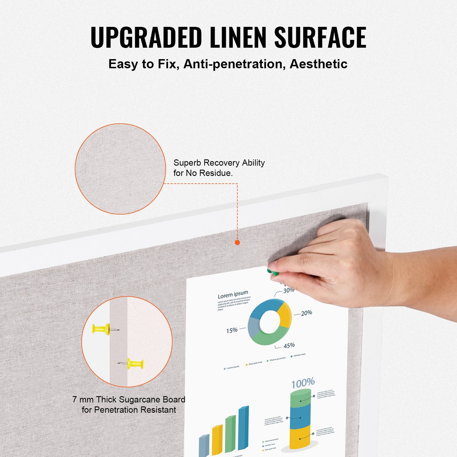 48"x36" White Cork Board with Linen Surface – Stylish Wall-Mounted Bulletin Board for Home, School, Office – Elegant & Functional Noticeboard - Image 3