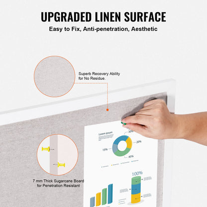 48"x36" White Cork Board with Linen Surface – Stylish Wall-Mounted Bulletin Board for Home, School, Office – Elegant & Functional Noticeboard - Image 3