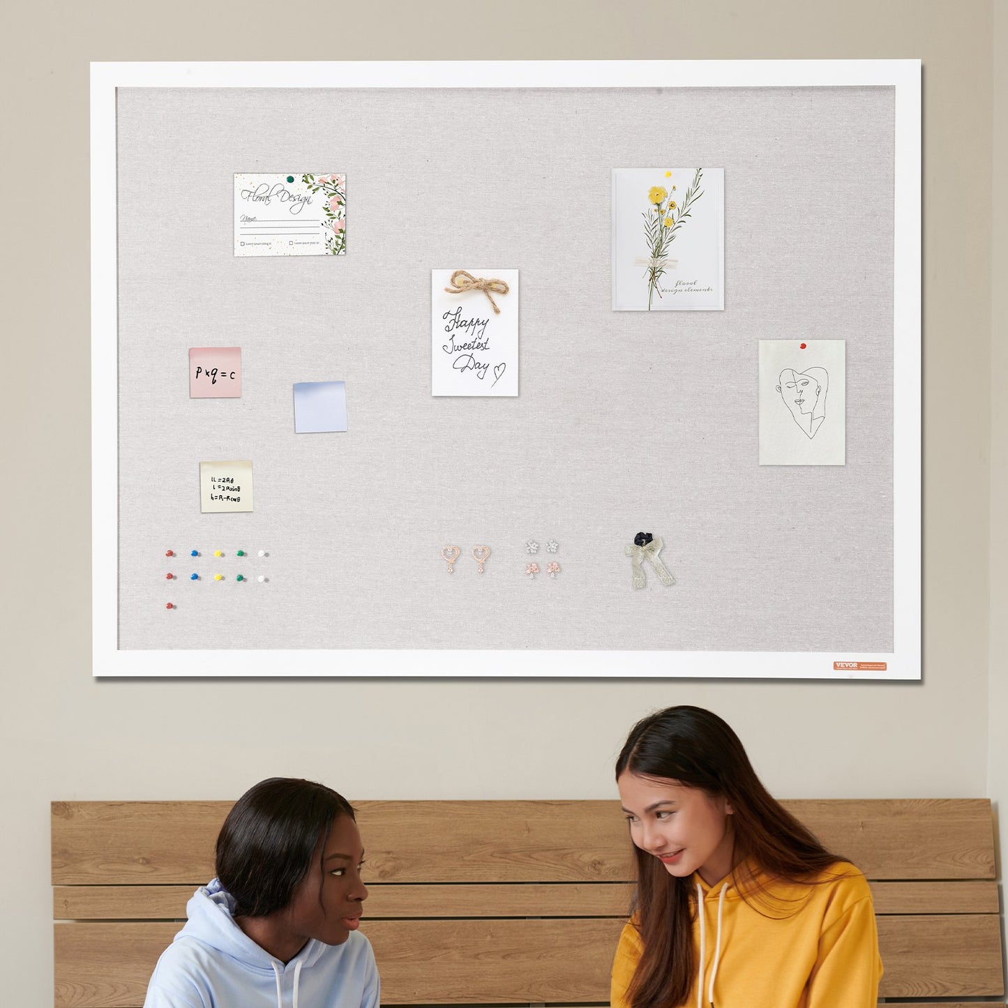 48"x36" White Cork Board with Linen Surface – Stylish Wall-Mounted Bulletin Board for Home, School, Office – Elegant & Functional Noticeboard - Image 8